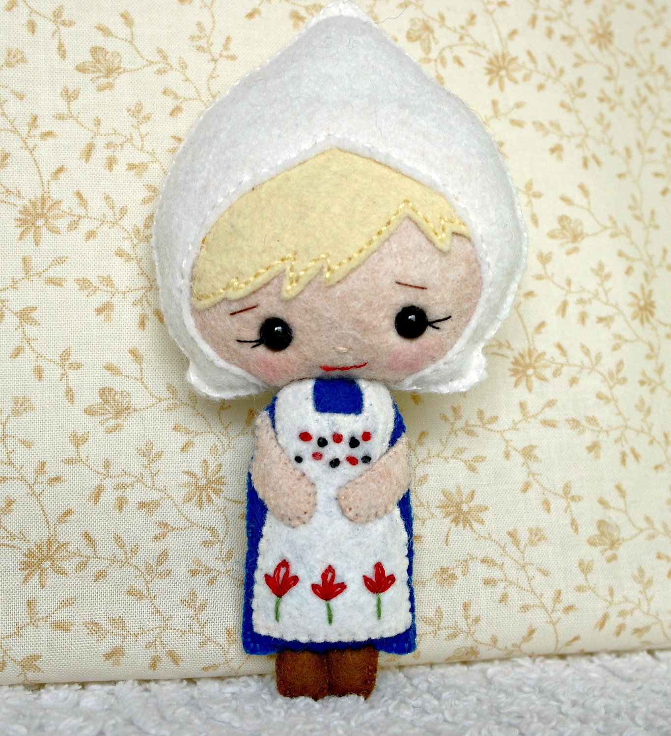 Handmade Doll Dutch Holland Netherlands Girl Wool Felt Red White Blue Blond Gingermelon MADE TO ORDER