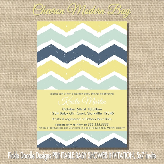 Modern Chevron Baby Boy Shower Invitation, Aqua & Navy 5x7 printable