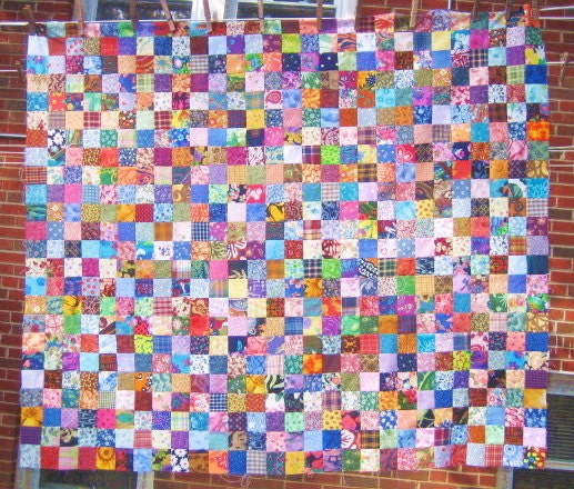 UNFINISHED Colorful Postage Stamp Quilt Top Baby Lap Wall Hanging Cotton