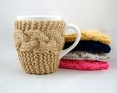 Buff Hand Knit Coffee Mug Cozy Coaster