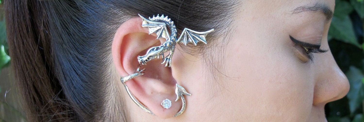 Silver Dragon Guardian Ear Wrap