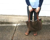 Large Brown Waxed Canvas Market Tote with Charcoal Gray and Red Lining