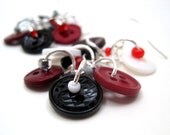 Button Dangle Earrings - Maroon / Dark Red, Gray / Silver, Black, White by randomcreative on Etsy