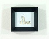 Midtown Global Market framed art - giclee print of Minneapolis Minnesota Icon illustration in pale yellow blue grey black