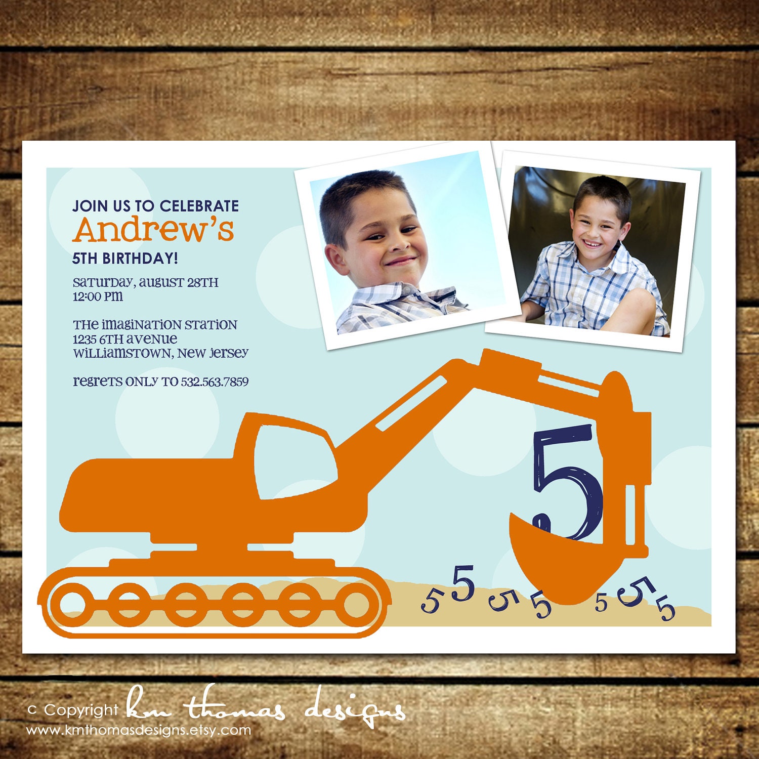 DIGGER...Custom Printable Photo Birthday Invitation...by KM Thomas Designs Il_570xn