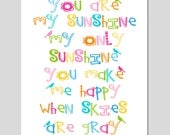 You Are My Sunshine, My Only Sunshine - 11x14 Print - Modern Nursery Decor - Multicolor - Fun Typography, Birds