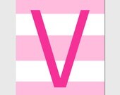 Monogrammed Letter or Customized Initial - Large 11x14 Print - Choose Your Colors - Stripe Design Pattern - Nursery, Children, Wedding