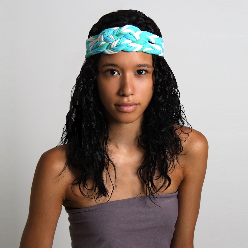 Boho Jewelry Headband Hair Accessories Fabric Necklace Braided Knotted Headbands Womens Rope Braid Knot African Mint Cream Aqua Jewellery