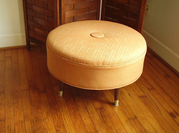 Mid-century inspired Round Ottoman with Knoll Fabric