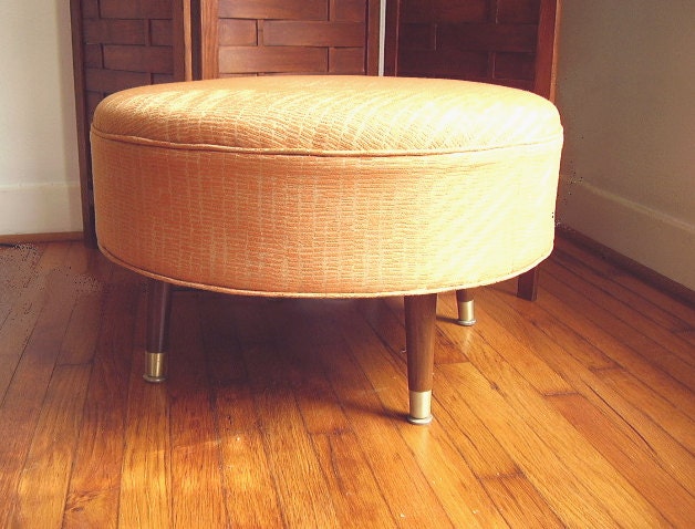 Mid-century inspired Round Ottoman with Knoll Fabric