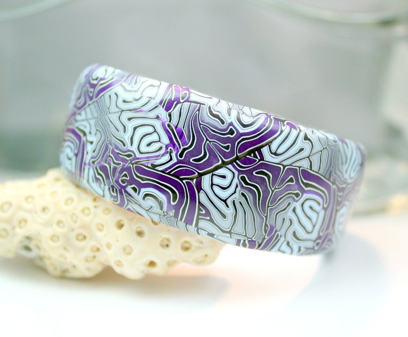 Polymer clay bangle bracelet, Handmade, OOAK, purple and blue, gift giving