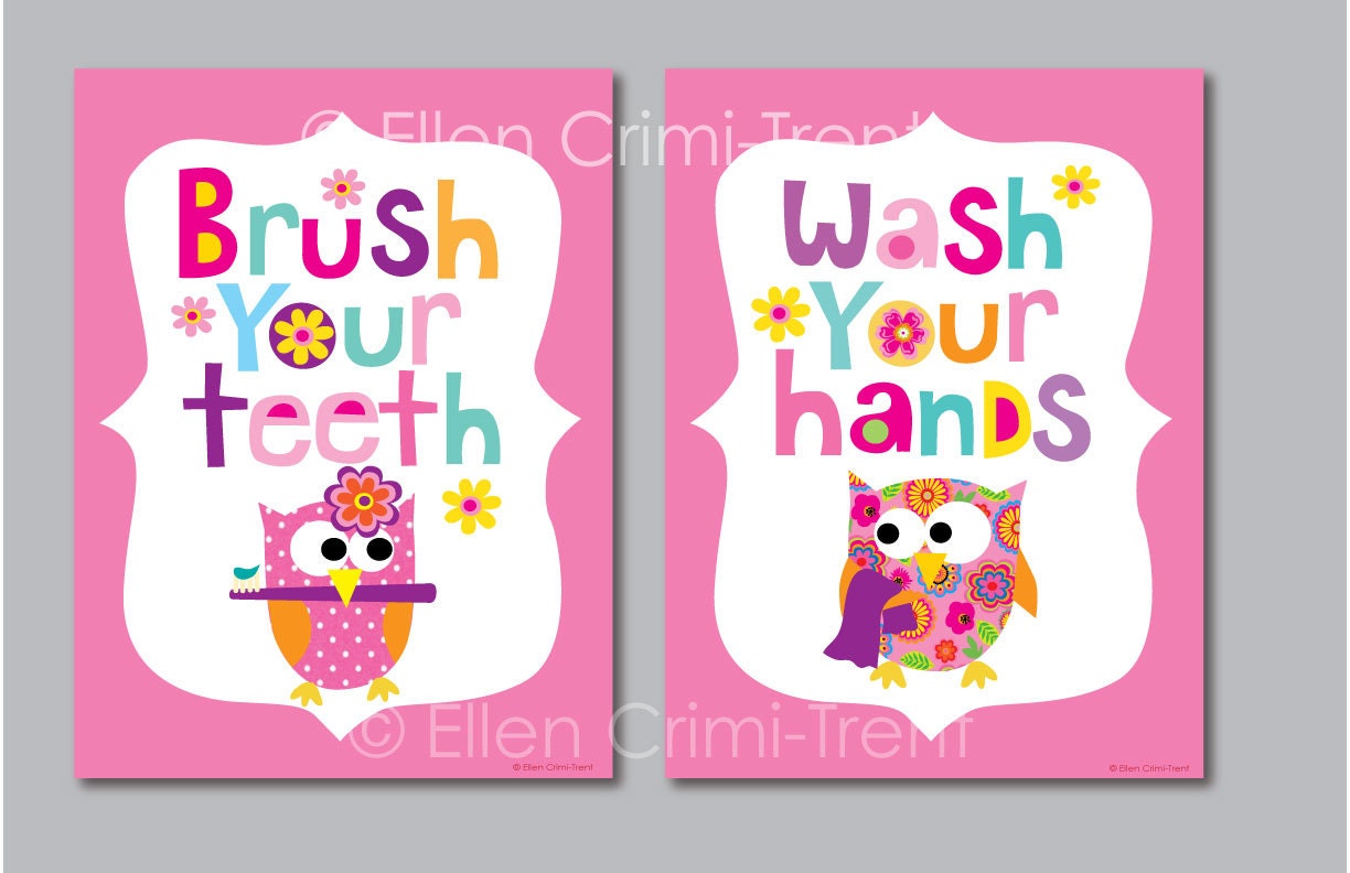 Kids Bathroom  Wall Art- brush your teeth, wash your hands for girls