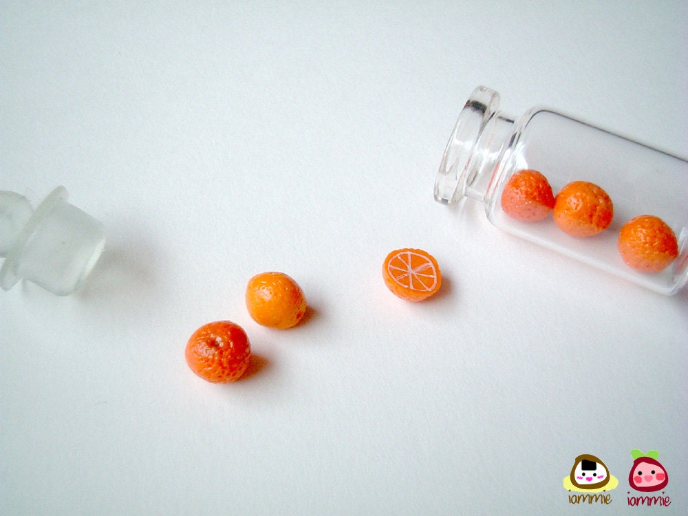 Miniature Clay Orange, food figurine, fruits, figure, poly clay, jar, miniature clay food, polymer clay, miniature food, iammie
