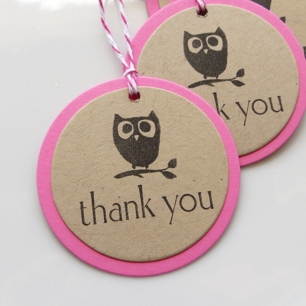 Thank You Tags Owl - Set of 6 - Custom Colors Available - Baby Shower Tags Owl Birthday Party Il_570xn