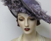 Heliotrope Hat with Faux Ostrich Fabric Feathers