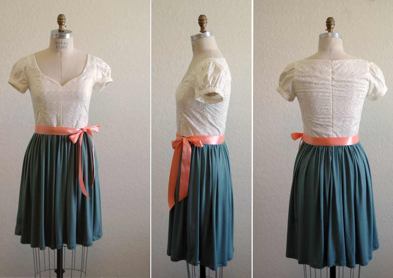 Cotton Lace Sweetheart Dress with Rayon Skirt, Capped Sleeves and Ribbon Sash