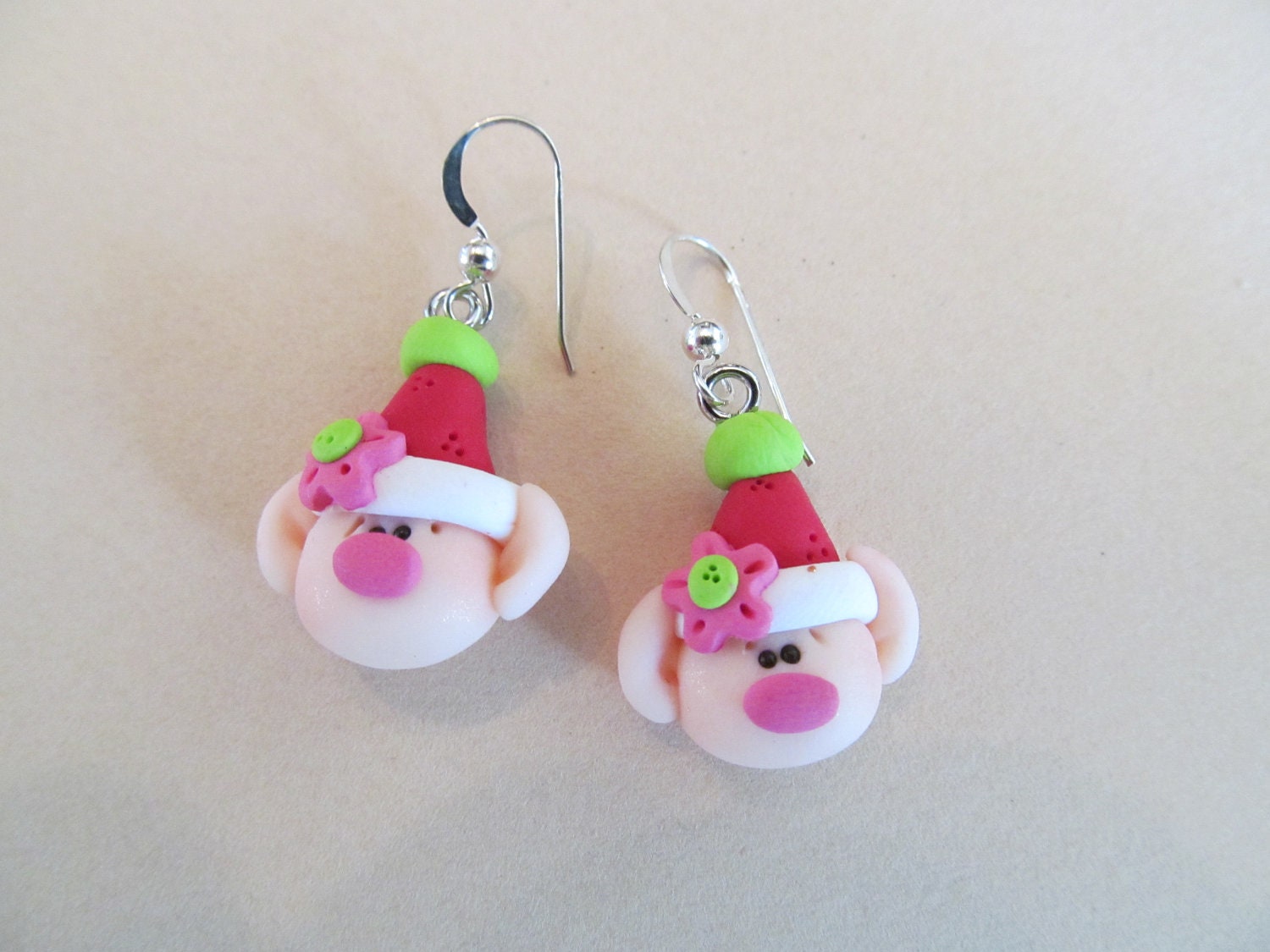Polymer Clay Elf Christmas Earrings on Sterling by BeachJoolz