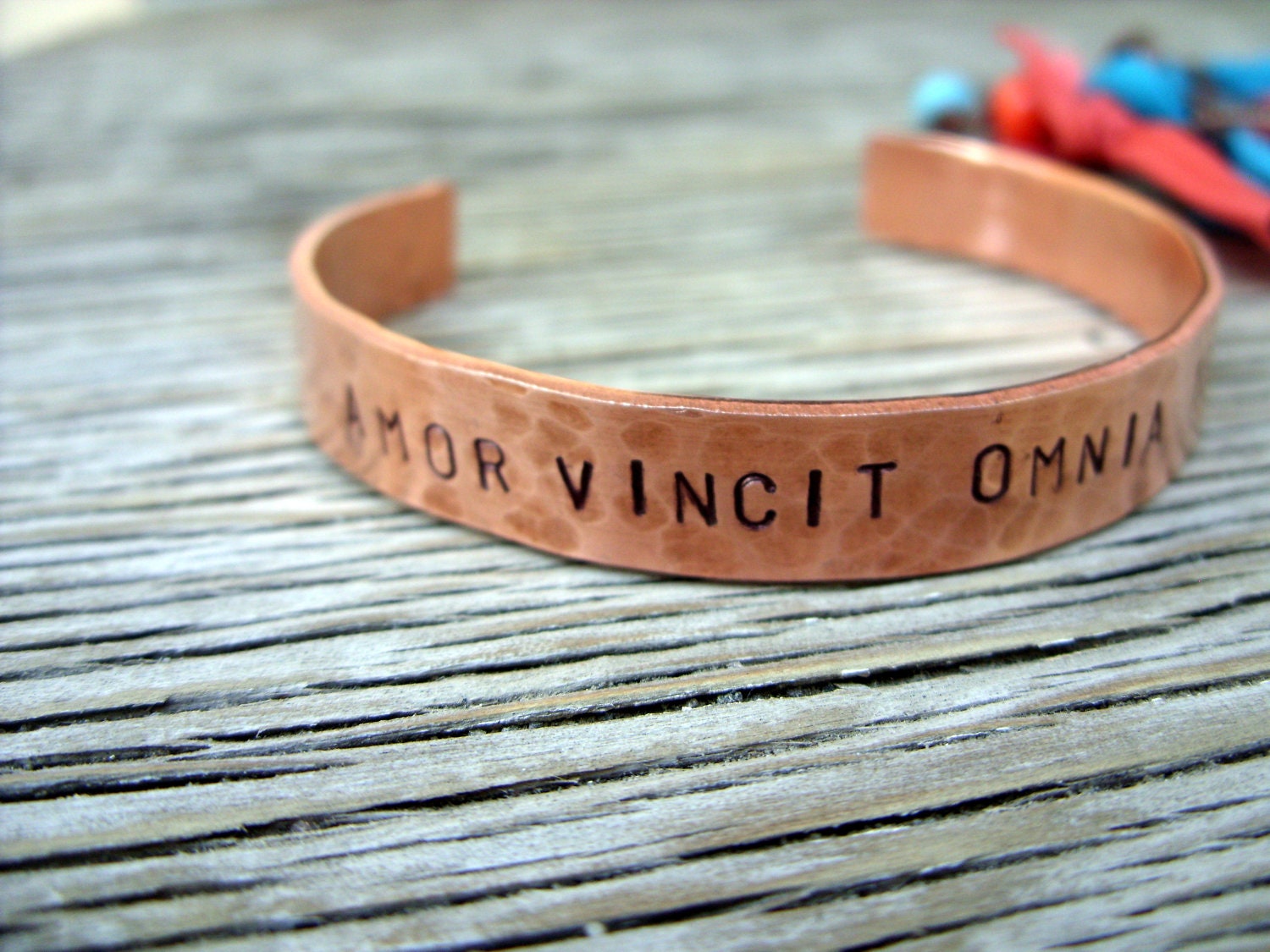 Hand stamped cuff bracelet 3/8 inch copper ONE bracelet stamped with your choice of words-symbols