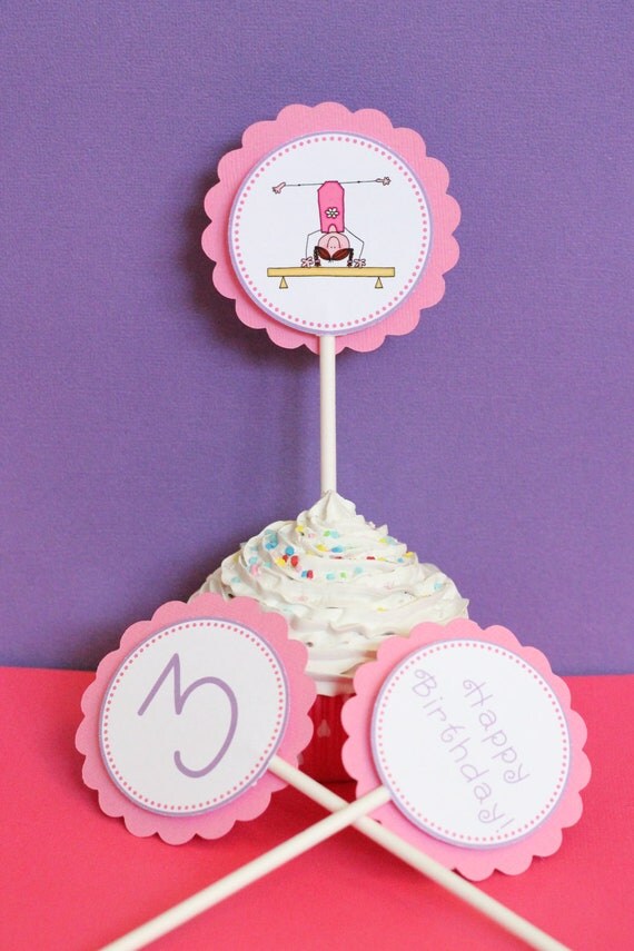 Girl Gymnastics Birthday Party Cupcake Toppers Il_570xn