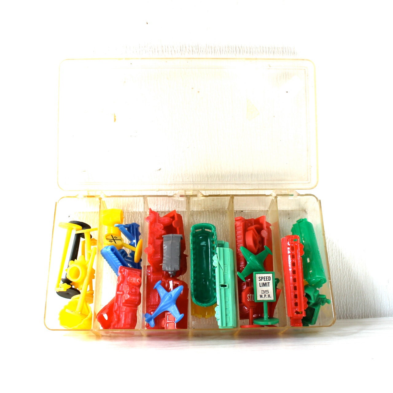 Vintage Celluloid and plastic play set colorful farm airplane train automobile instant collection