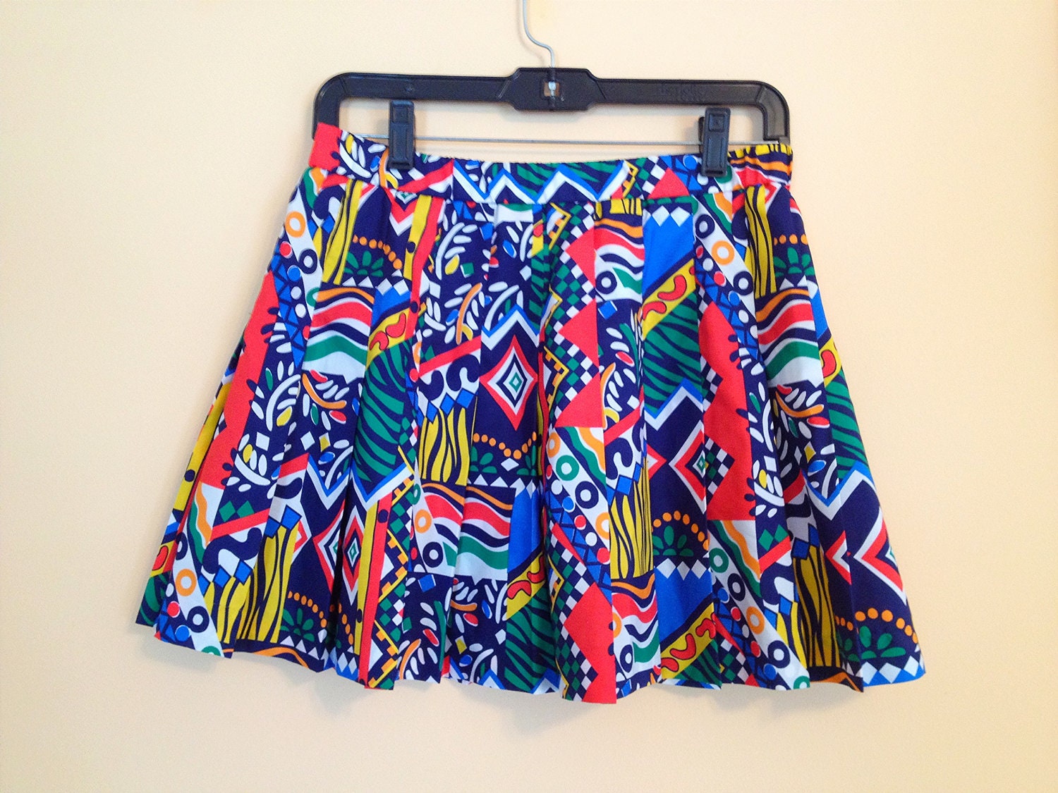 Vintage Colorful Pleated Tennis Skirt. Rainbow. Bold. Short Skirt. Mini Skirt. Lilys of Beverly Hills. 1980s. Red. Green. Blue.