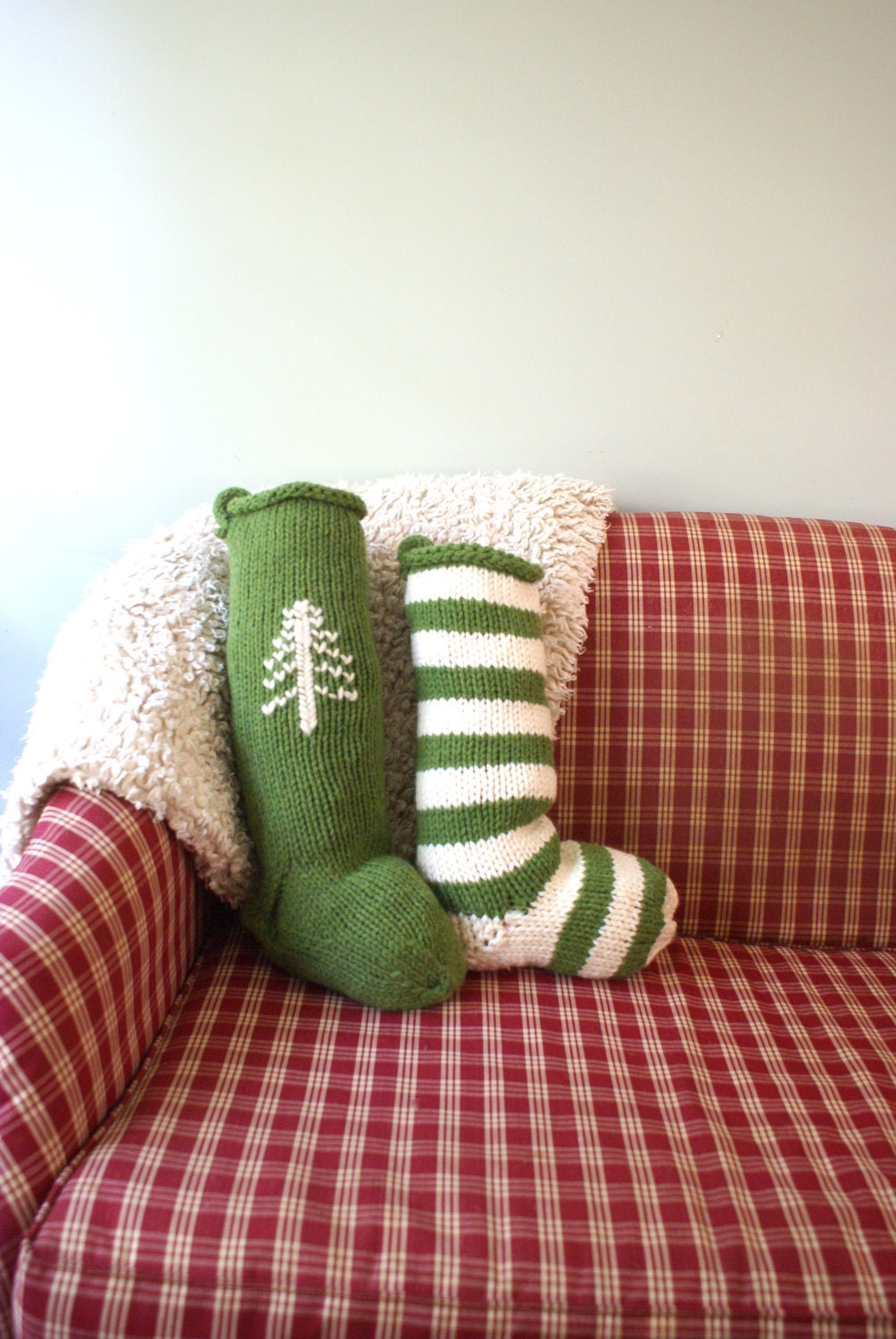 Handmade Green Wool Knit Christmas Stocking by PreciousKnits