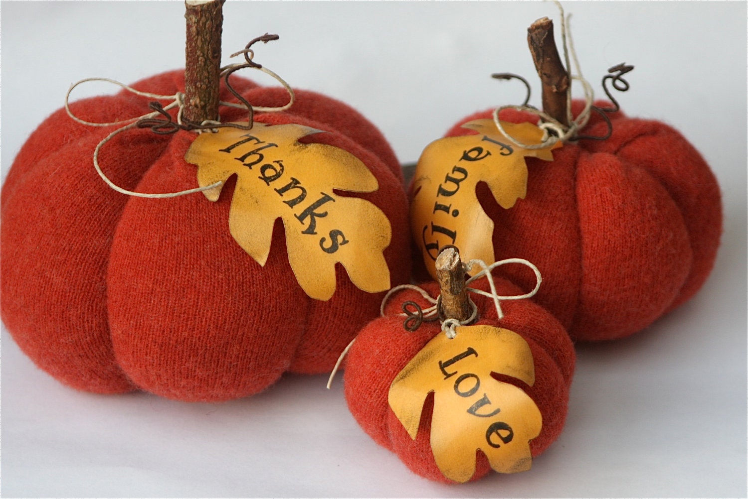 Thankfulness Orange Pumpkin Gourd Ecofriendly wool Fall Autumn Home Decor Thanks Family Love (woolcrazy) - woolcrazy