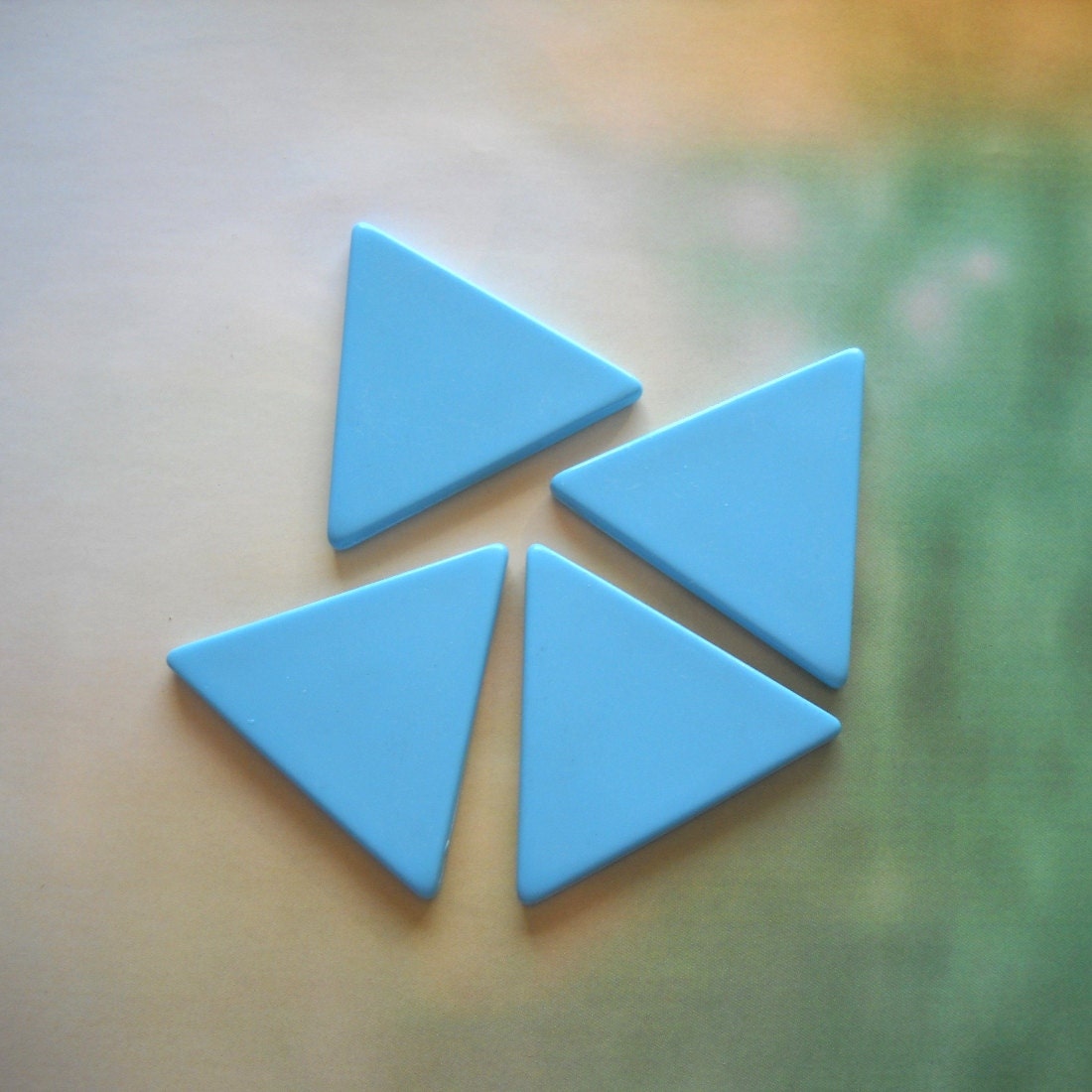 Vintage Lucite Aqua Light Blue triangle Cabochon Bead