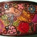 Dark Chocolate Brown Border Leather Wrist Band Cuff with Flowers Mushrooms Butterflies Ladybug OOAK