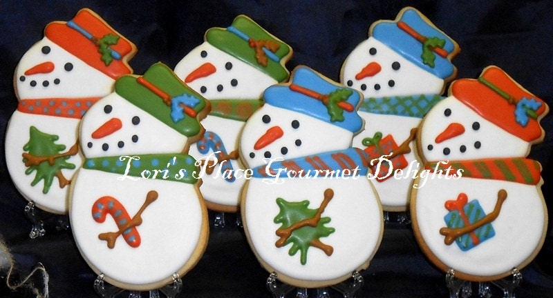 Frosty the Snowman Cookies - Snowman Decorated Cookies - Christmas Cookies - Snowman Cookie Favors - 6 Cookies