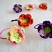 Crochet flower ponytail holders hair bands cotton purple green orange set of 6
