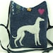 Wool Tote Bag Shoulder Bag Recycled Wool Purse Laptop Bag Dark Blue and Grey Whippet Applique Adjustable Leather Strap Upcycled Eco Friendly