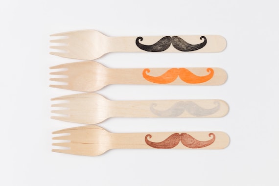 Mustaches - 20 Wooden Forks -Great Alternative To Plastic Utensils - 20% donated to Movember Il_570xn