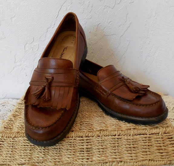 Vintage Oxford Loafers, 80's Brown Leather Tassel Oxfords Shoes/ 9M