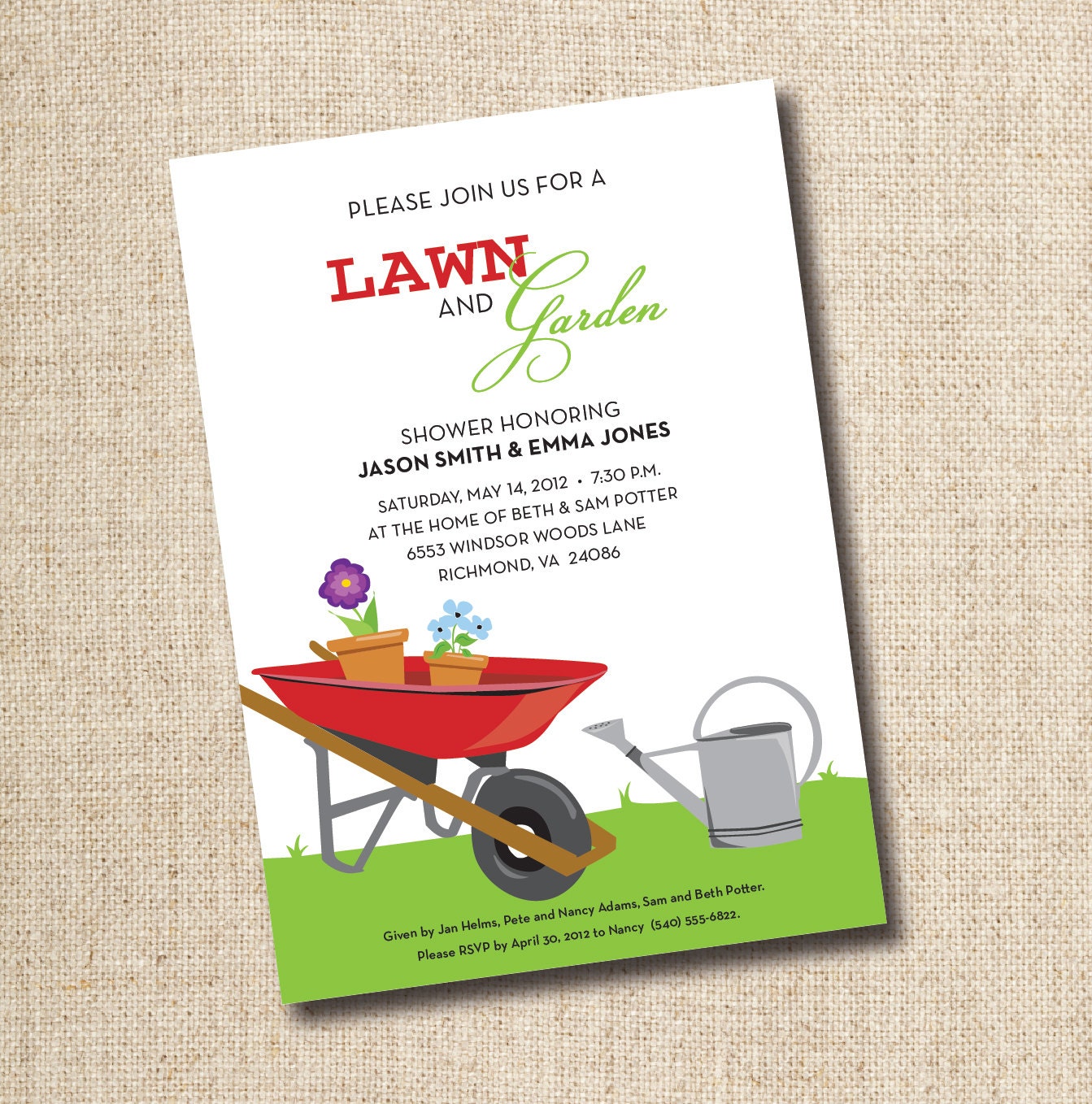 Lawn and Garden Bridal Shower Invitations...Custom, Printable Digital File Il_570xn