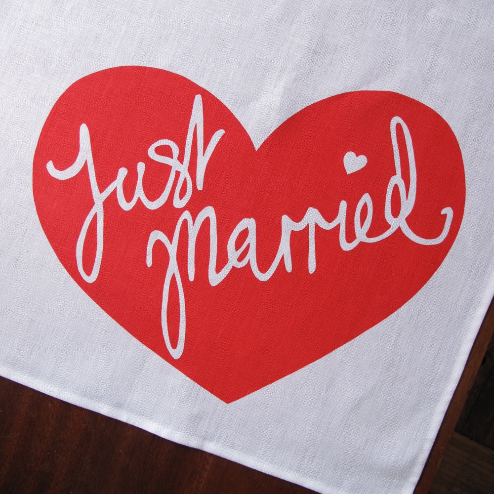 Just Married Linen Tea Towel Wedding Gift