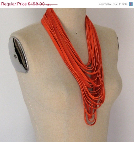 SALE Poppy Red Leather Uni Loop Necklace - ready to ship