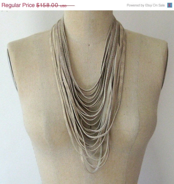 SALE Snakeskin Embossed Leather Uni Loop Necklace - Only one in this color