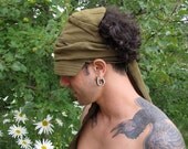 Olive Linen Wrap Cap Unisex Visor Scarf