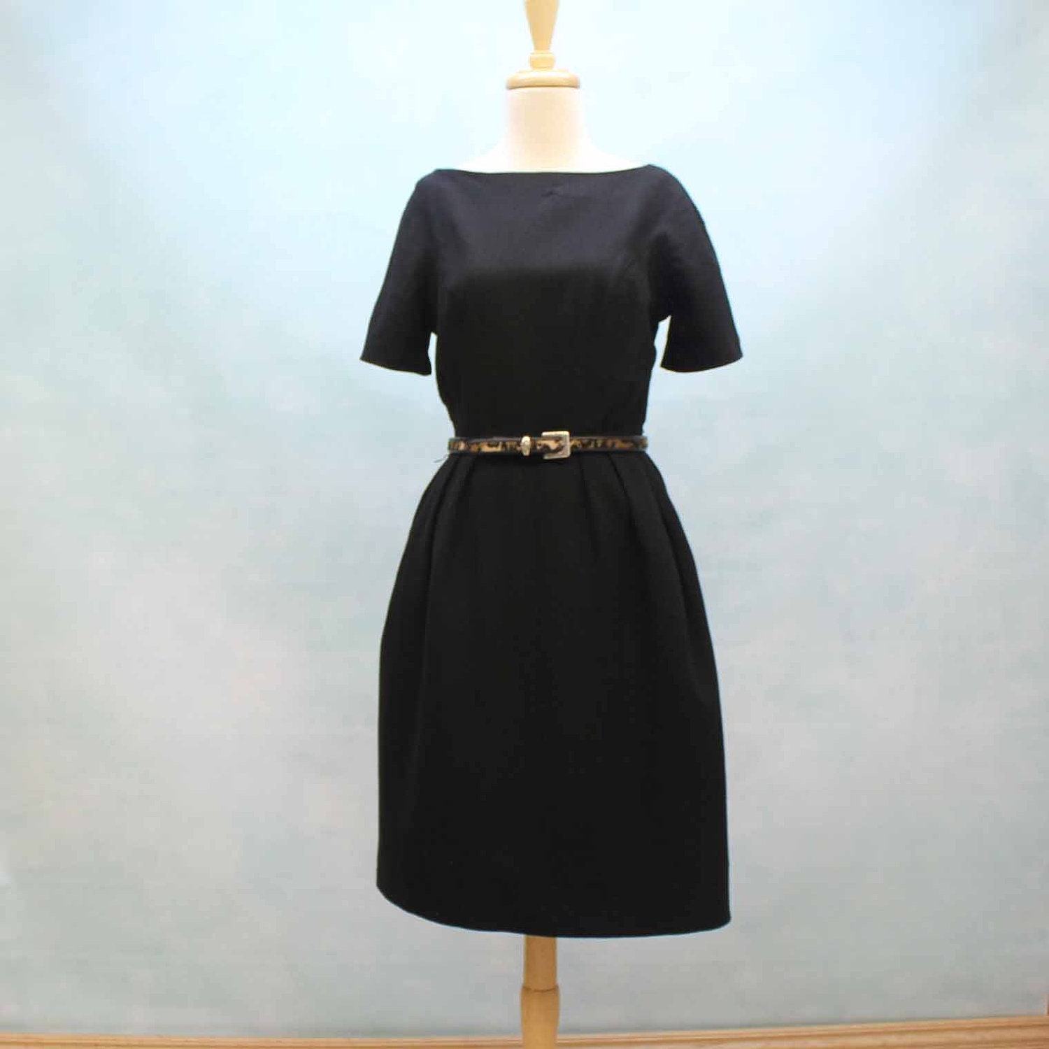 50's/60's Black Wool Bateau Neck Dress - XSmall to Small