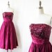 sequin party dress / vintage 80s raspberry red sequin glam party dress / 50s style prom dress