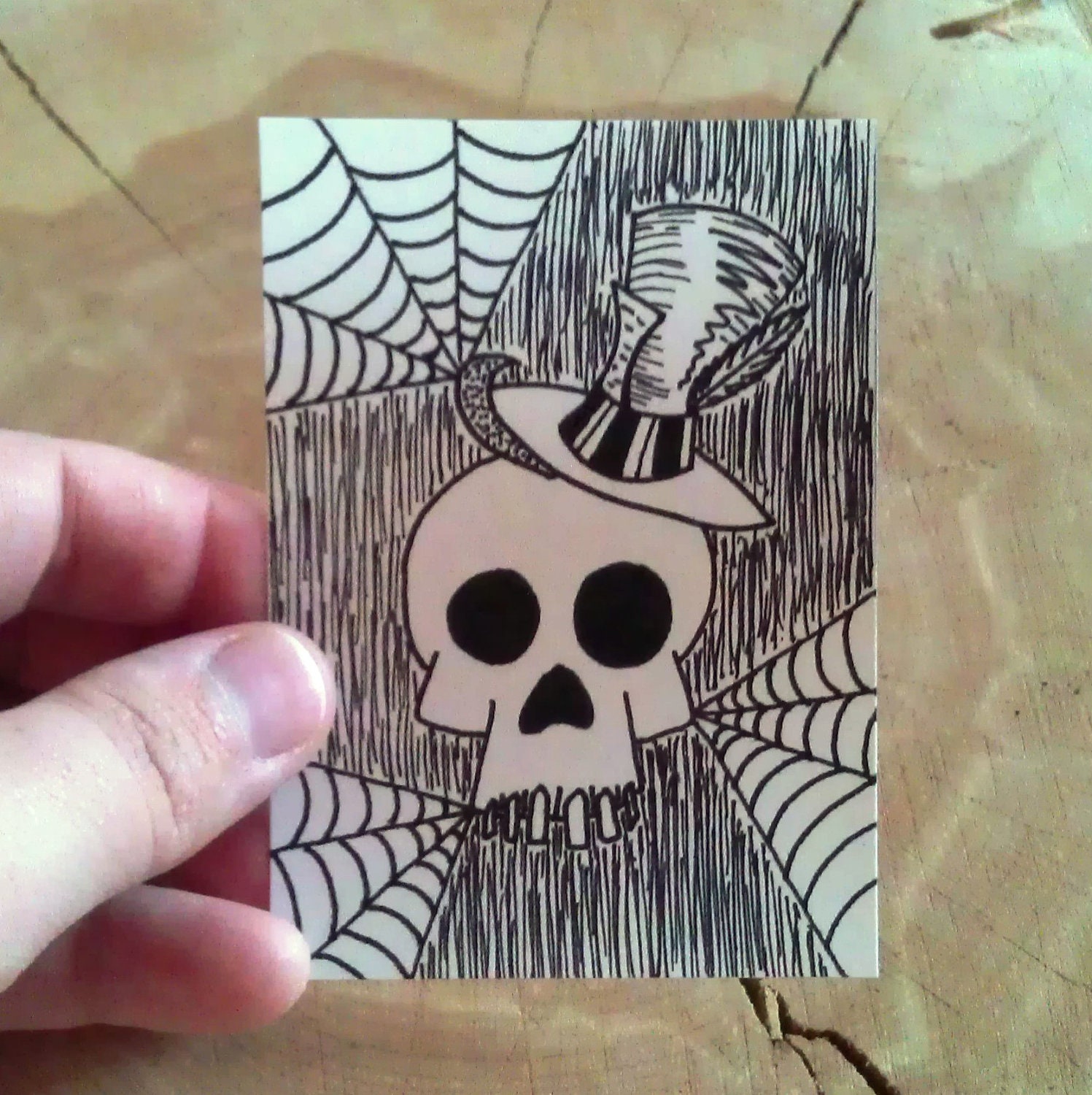 Skull ACEO print top hat skull no. 4