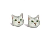 Cute Grey and White Striped Cat Kitten Stud Earrings - A14E84
