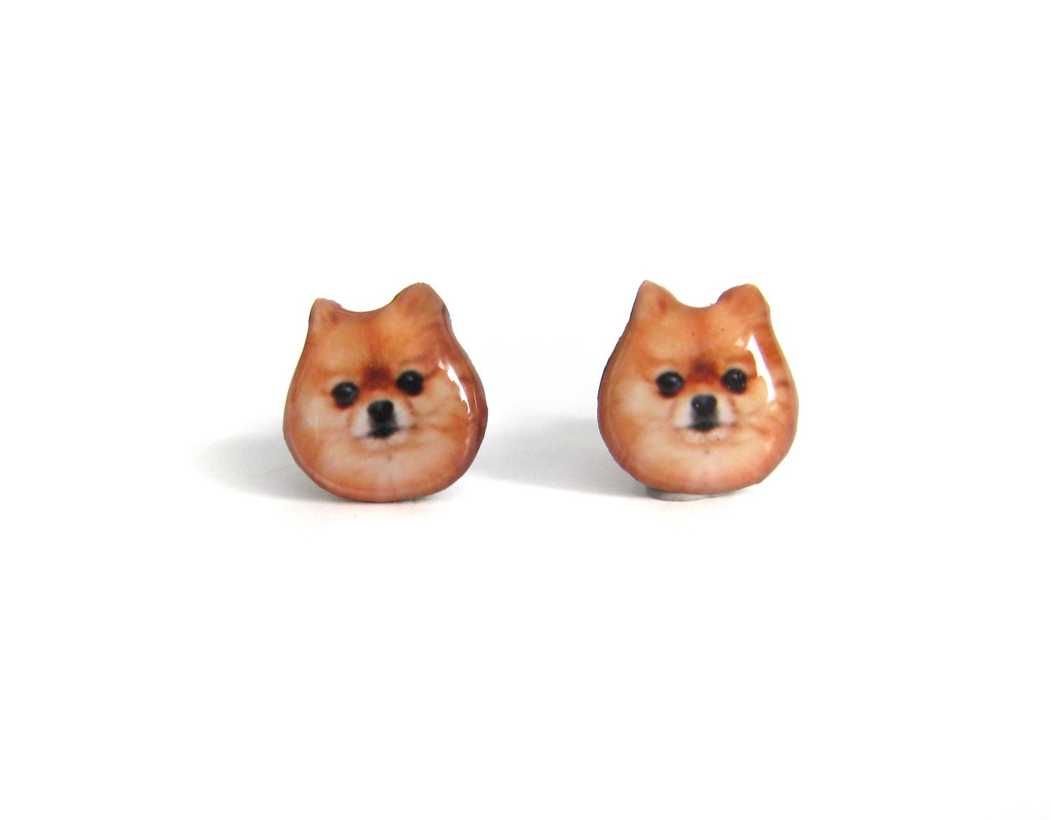 Brown Pomeranian Dog Stud Earrings - A14E84 BP
