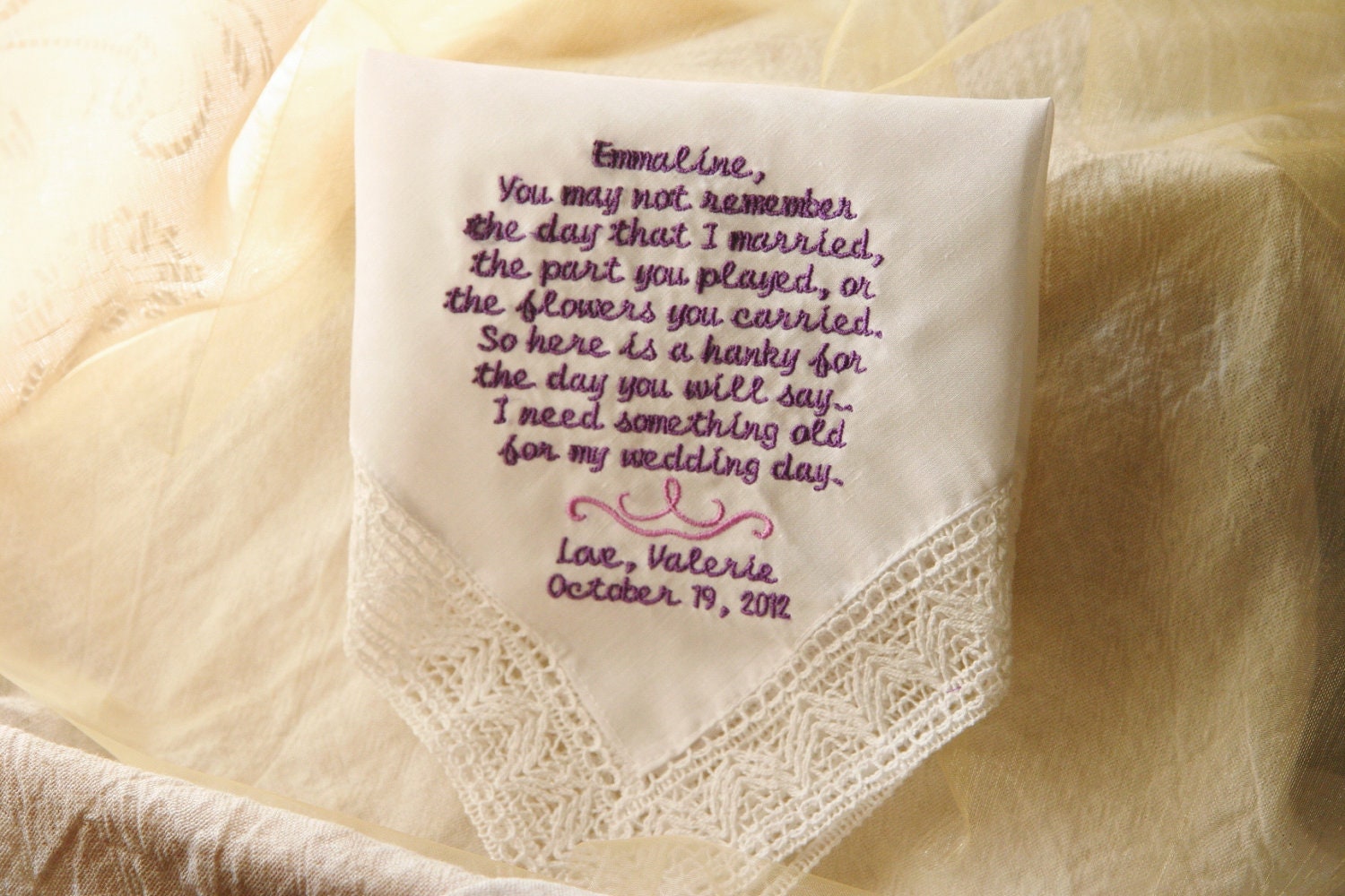 The Flowers you Carried Flower Girl Keepsake Chapel Lace Handkerchief Gift to Flower Girl from Bride