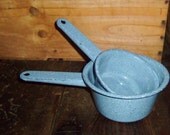 2 Vintage Granitware Pan Pot Cooking Camping Rustic Kitchen Decor Gray with Black & White Speckles
