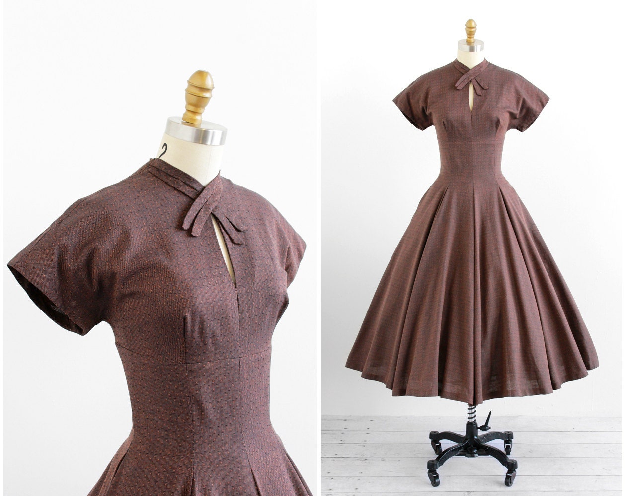 vintage 1950s dress / 50s dress / Black and Orange Full Sweep Circle Skirt Dress