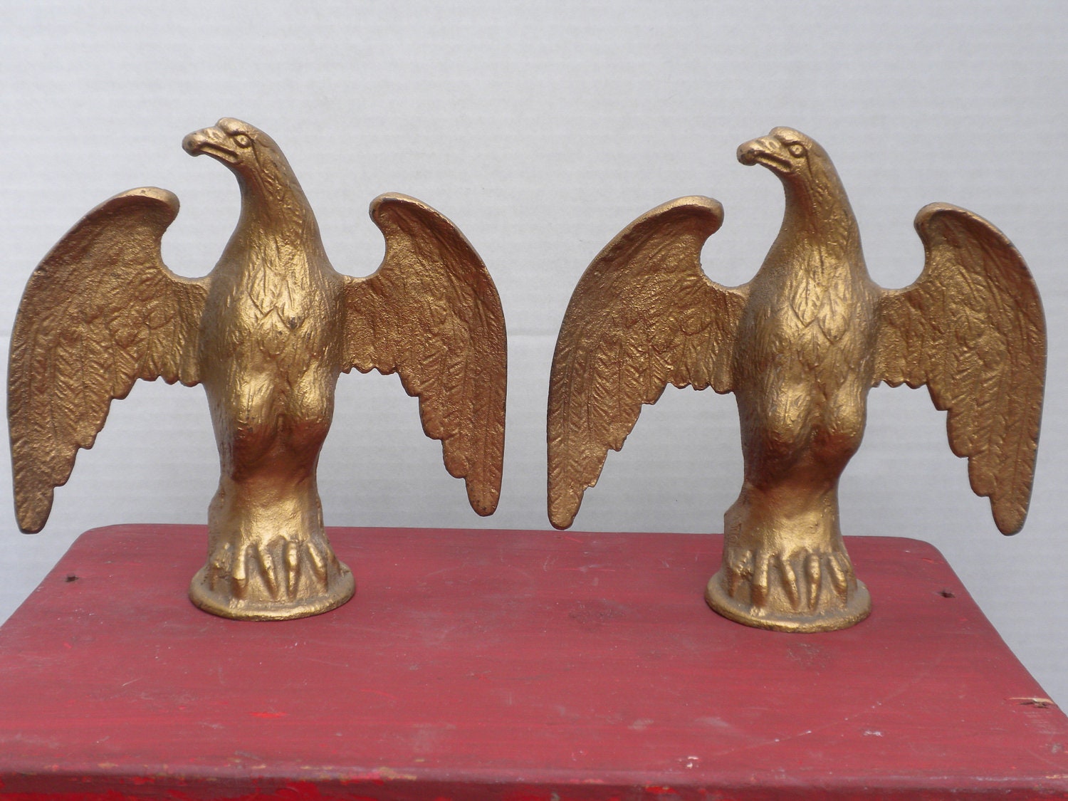 2 brass eagle finials, 6 inches tall, heavy, pole toppers, figures, statues, home decor