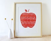 Apple Print, Red, Screenprint, Geometric, Scandinavian