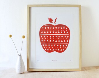 Apple Print, Red, Screenprint, Geometric, Scandinavian